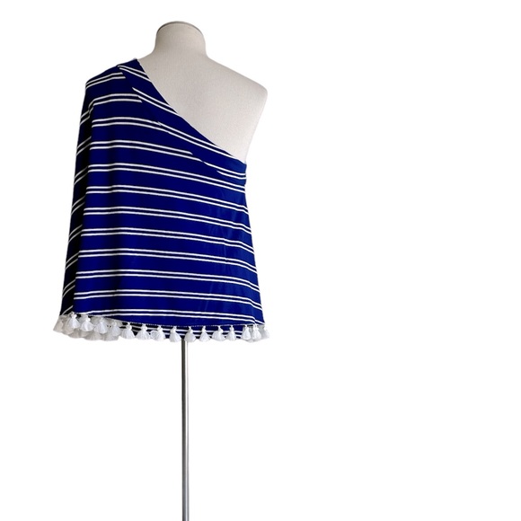 Trina Turk blue white stripe one shoulder flowy summer top S fits some M - Picture 2 of 14